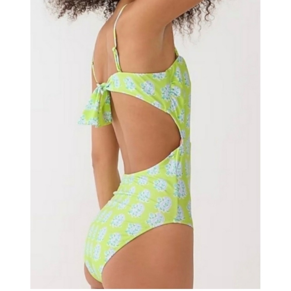 J. Crew Lime Green Floral One Piece Swimsuit